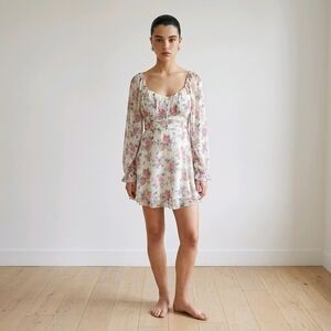 Thirty Thirty White Pink Floral Mini Dress Size Medium Cottagecore Wedding Guest